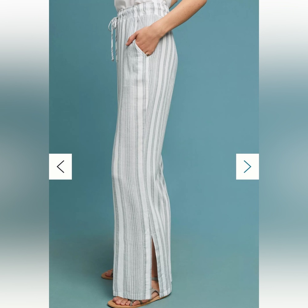 NWOT Anthropologie Cloth & Stone Striped Wide-Leg Linen Beach Summer Pants M - Picture 2 of 11